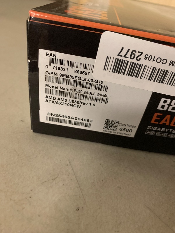 Photo 1 of GIGABYTE B850 Eagle WIFI6E AMD AM5 ATX Motherboard, Support AMD Ryzen 9000/8000/7000 Series, DDR5, 8+2+2 Power Phase, 3X M.2, PCIe 5.0, USB-C, WIFI6E, GbE LAN, EZ-Latch, 5-Year Warranty