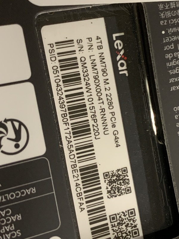 Photo 1 of Lexar 4TB NM790 SSD PCIe Gen4 NVMe M.2 2280 Internal Solid State Drive, Up to 7400/6500 MB/s Read/Write, Compatible with PS5, for Gamers and Creators, Black (LNM790X004T-RNNNU)