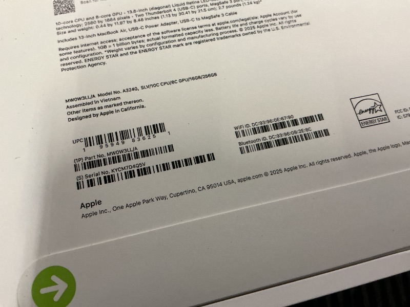 Photo 1 of Apple 2025 MacBook Air 13-inch Laptop with M4 chip: Built for Apple Intelligence, 13.6-inch Liquid Retina Display, 16GB Unified Memory, 256GB SSD Storage, 12MP Center Stage Camera, Touch ID; Silver