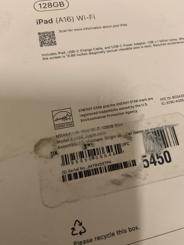 Photo 1 of Apple iPad 11-inch: A16 chip, 11-inch Model, Liquid Retina Display, 128GB, Wi-Fi 6, 12MP Front/12MP Back Camera, Touch ID, All-Day Battery Life — Blue