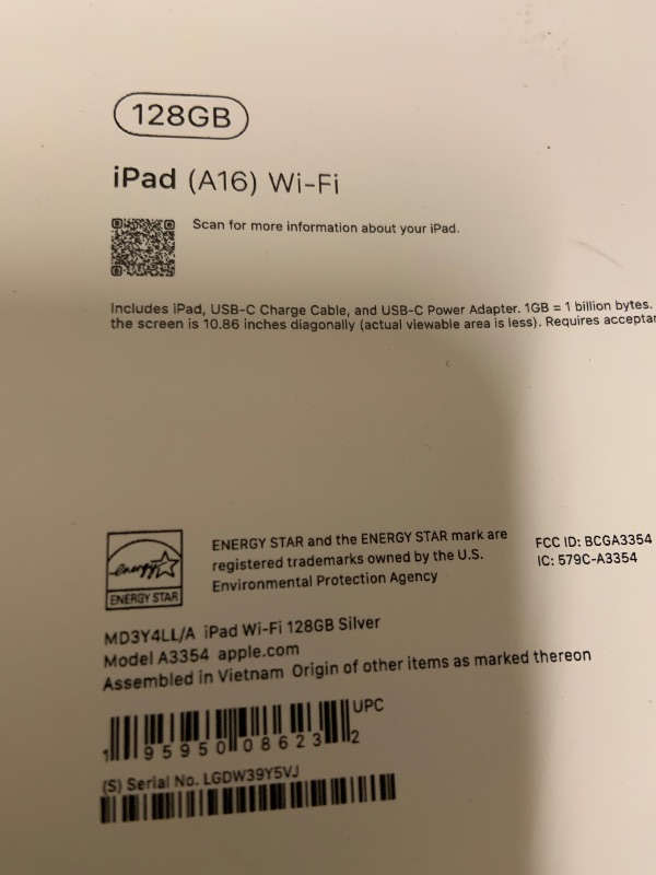 Photo 1 of Apple iPad 11-inch: A16 chip, 11-inch Model, Liquid Retina Display, 128GB, Wi-Fi 6, 12MP Front/12MP Back Camera, Touch ID, All-Day Battery Life — Silver