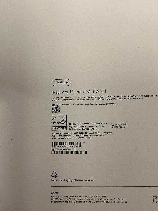 Photo 1 of FACTORY SEALED—  Apple iPad Pro 13-inch (M5): Ultra Retina XDR Display, 256GB, Landscape 12MP Front Camera/12MP Back Camera, LiDAR Scanner, Wi-Fi 7 with Apple N1, Face ID, All-Day Battery Life — Space Black