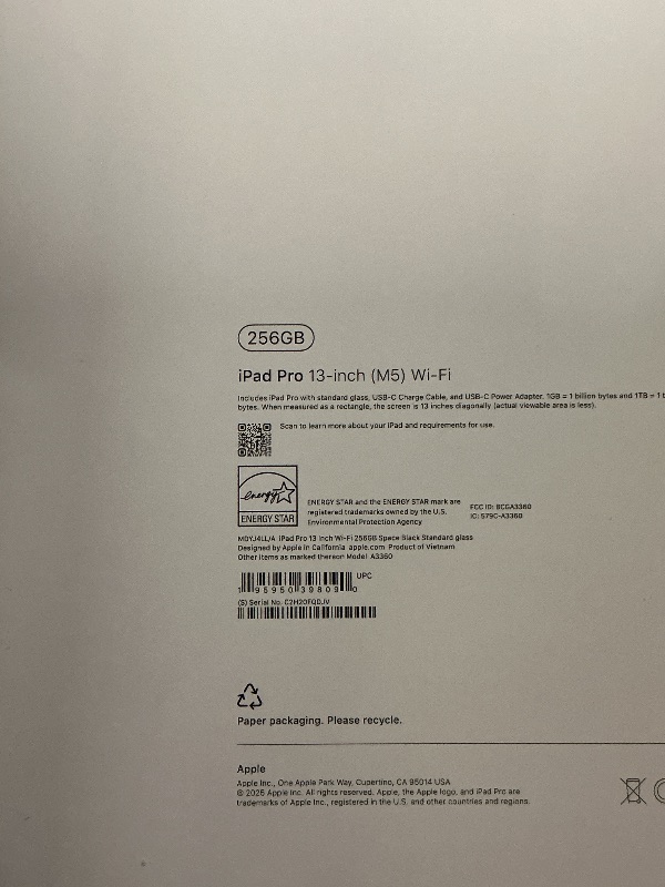Photo 1 of FACTORY SEALED— Apple iPad Pro 13-inch (M5): Ultra Retina XDR Display, 256GB, Landscape 12MP Front Camera/12MP Back Camera, LiDAR Scanner, Wi-Fi 7 with Apple N1, Face ID, All-Day Battery Life — Space Black