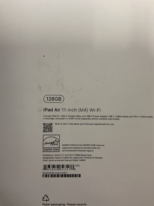 Photo 1 of FACTORY SEALED— Apple iPad Air 11-inch (M4): Liquid Retina Display, 128GB, 12MP Front/Back Camera, Wi-Fi 7 with Apple N1, Touch ID, All-Day Battery Life — Space Gray