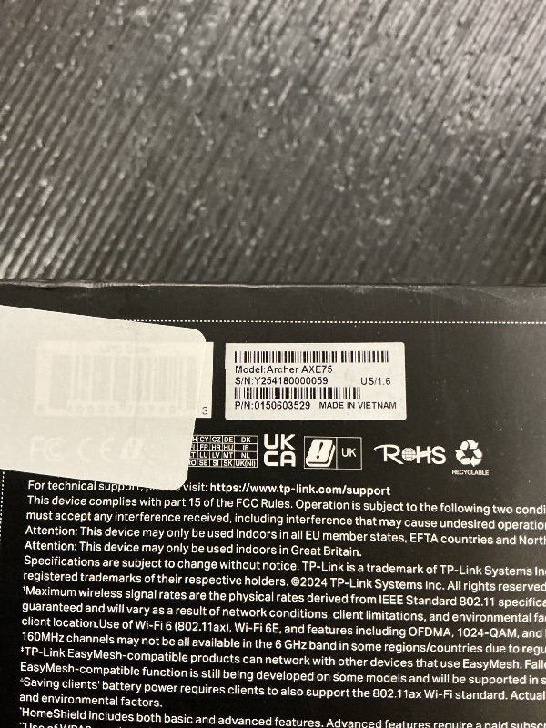 Photo 1 of TP-Link AXE5400 Tri-Band WiFi 6E Router (Archer AXE75), 2025 PCMag Editors' Choice, Gigabit Internet for Gaming & Streaming, New 6GHz Band, 160MHz, OneMesh, Quad-Core CPU, VPN & WPA3 Security