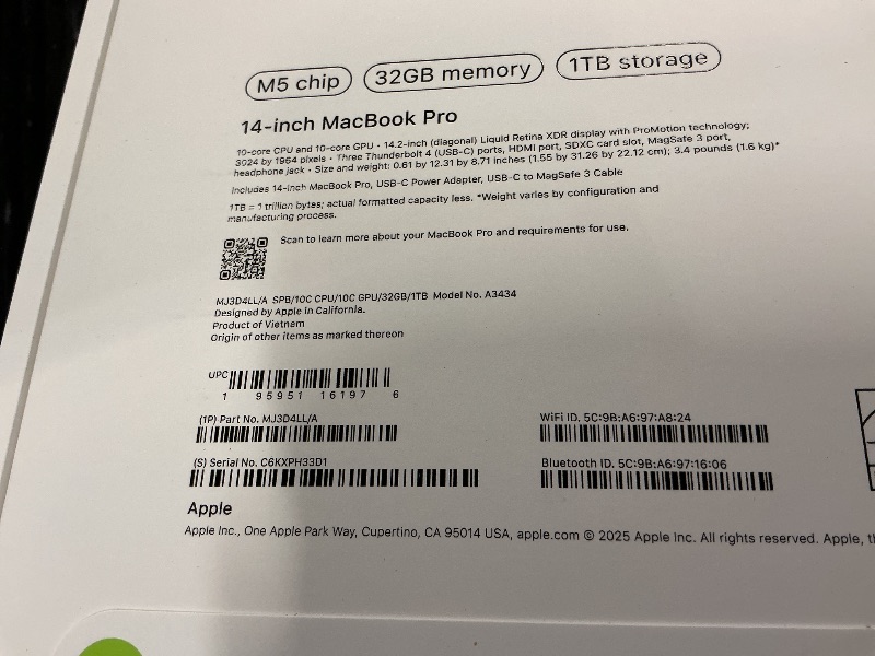 Photo 1 of Apple 2026 MacBook Pro Laptop with Apple M5 chip with 10-core CPU and 10-core GPU: Built for AI, 14.2-inch Liquid Retina XDR Display, 32GB Unified Memory, 1TB SSD, Wi-Fi 7; Space Black