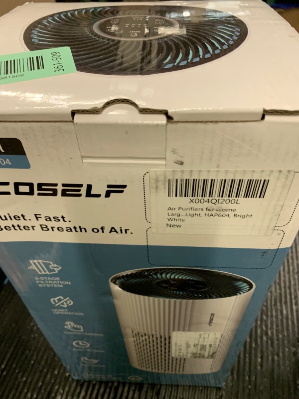 Photo 1 of NON-FUNCTIONAL, PARTS ONLY---------------------Air Purifiers for Home Large Room Cover Up to 1500 Ft² with True HEPA Filter, 20dB Sleep Mode, 360° Air Intake & Outlet, HAP604, Pure White
