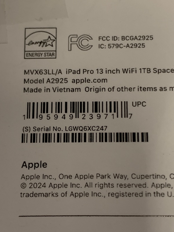 Photo 1 of Apple iPad Pro 13-Inch (M4): Built for Apple Intelligence, Ultra Retina XDR Display, 1TB, 12MP Front/Back Camera, LiDAR Scanner, Wi-Fi 6E, Face ID, All-Day Battery Life — Space Black