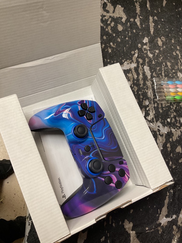 Photo 1 of Custom Controllerzz Custom Wireless Controller Compatible with PS5 - Multiple Designs Available (PS5 Blue & Purple Swirl)