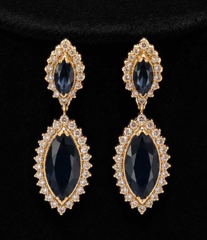 Photo 1 of 14K YELLOW GOLD W 2CTW DIAMONDS AND 8CTW SAPPHIRE, EARRINGS 8G #7