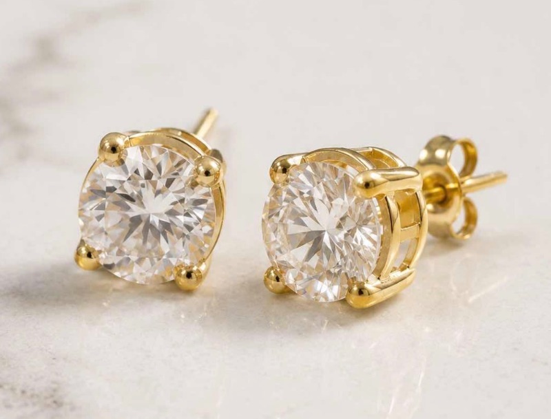 Photo 1 of 14K YELLOW GOLD W1.52CTW DIAMOND STUD EARRINGS W APPRAISAL #2023