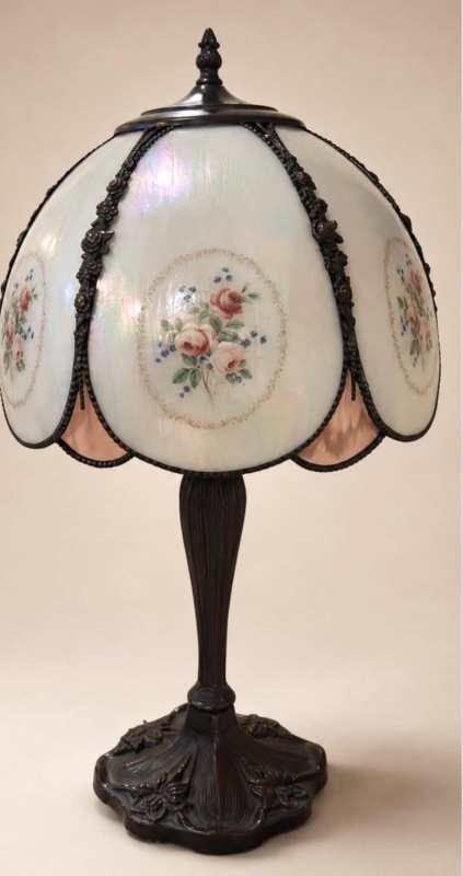 Photo 1 of MEYDA TIFFANY-STYLE ROSES HAND-PAINTED BENT GLASS TABLE LAMP