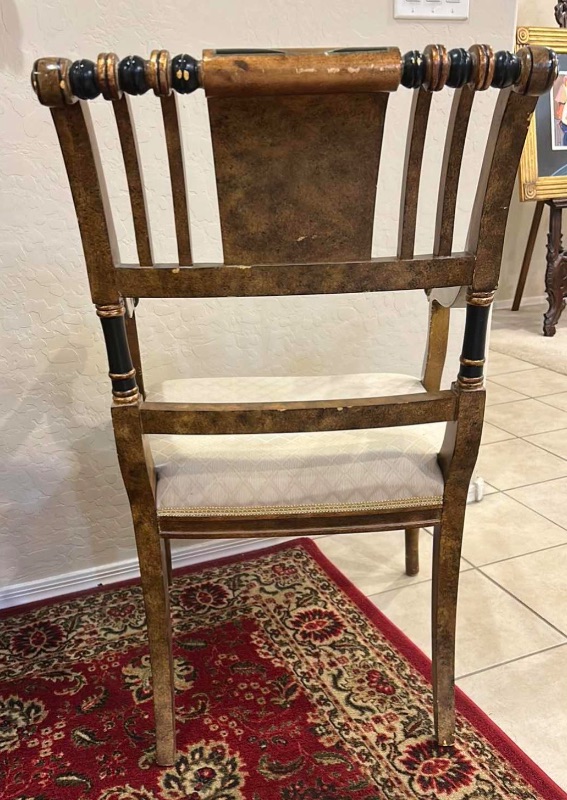 Photo 1 of VINTAGE ITALIAN HAND PAINTED ACCENT TABLE W LANDSCAPE MEDALLION & FLORAL APRON CARVED PEDESTAL BASE & 2 MATCHING CHAIRS D22“ x H25.5“