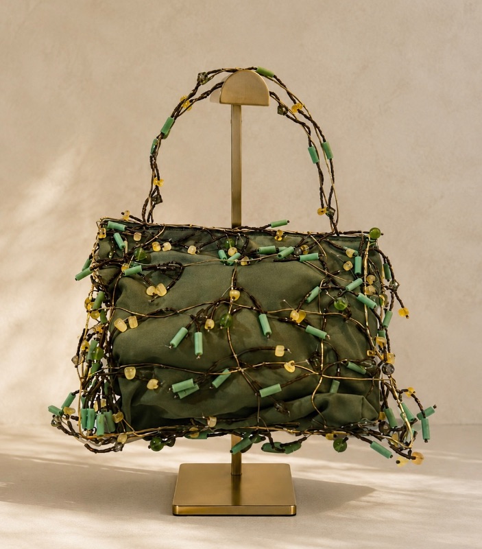 Photo 1 of RARE VINTAGE HANDCRAFTED WIRE AND SILK MINAUDIERE HANDBAG, RESEMBLING BOTEGA VENETA- NOT AUTHENTICATED