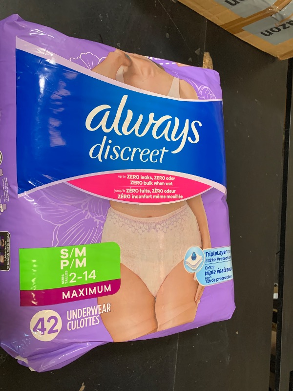 Photo 1 of Always Discreet Adult Diapers for Women, Incontinence Underwear, Postpartum Essentials, Disposable Briefs, Max Absorbency, Bladder Leak Protection, Small/Medium, 84ct