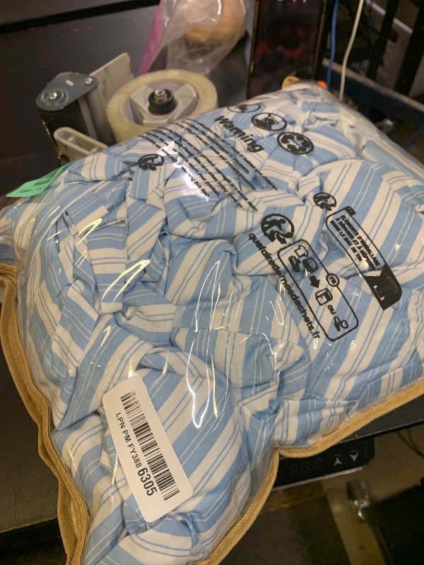 Photo 1 of Merryword Blue and White Striped Sheet Set Queen Size, 100% Cotton Fitted Sheet Set with Deep Pockets, Crisp Cool Feeling, Ribbon Stripes Design, 4-Piece All Season Bedding