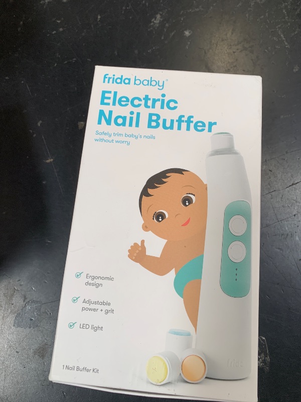 Photo 1 of Frida Baby Electric Nail Buffer | Safe + Easy Baby Nail File, Baby Nail Clippers + Nail Trimmer Kit for Newborn, Toddler, Children's Fingernails/Toenails, 4 Buffer Pads, LED Light, Storage Case, White