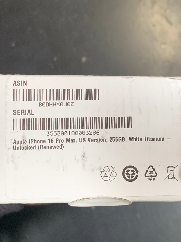 Photo 1 of Apple iPhone 16 Pro Max, 256GB, White Titanium - Unlocked (Renewed)