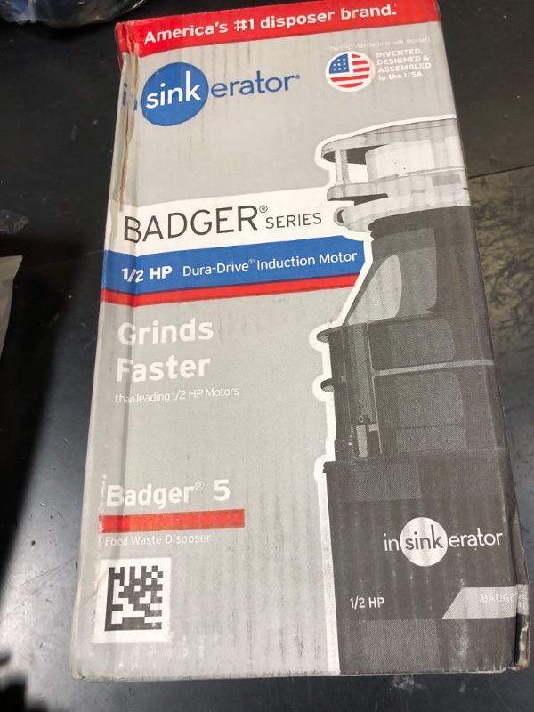 Photo 1 of InSinkErator Badger 5 Garbage Disposal, Standard Series 1/2 HP Continuous Feed Food Waste Disposer, Black, Set of 1