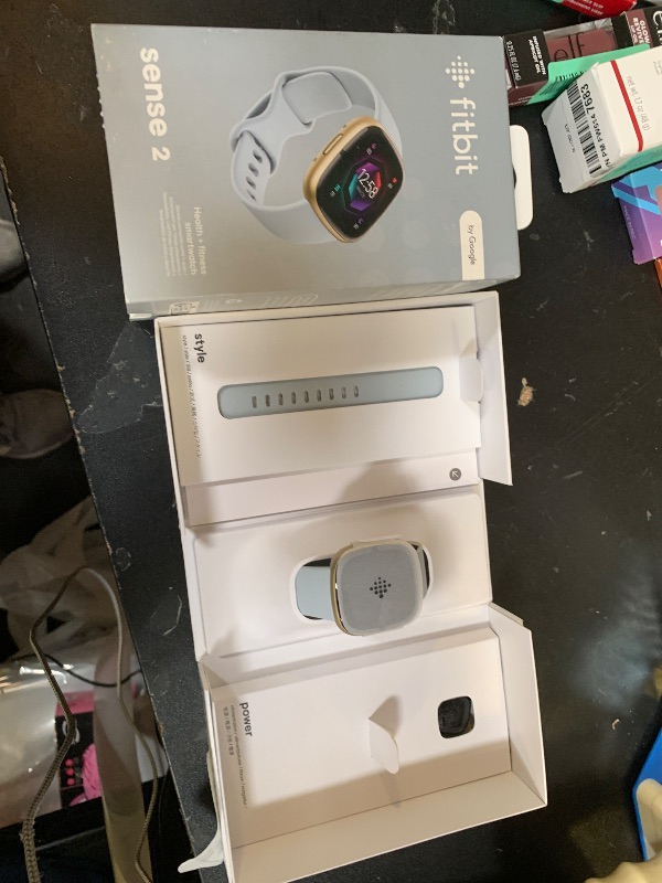 Photo 1 of Fitbit Sense 2 Advanced Health and Fitness Smartwatch with Tools to Manage Stress and Sleep, ECG App, SpO2, 24/7 Heart Rate and GPS, Blue Mist/Pale Gold, One Size (S & L Bands Included)