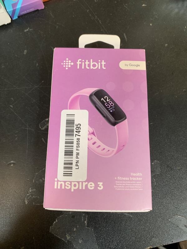Photo 1 of Fitbit Inspire 3 Health &-Fitness-Tracker with Stress Management, Workout Intensity, Sleep Tracking, 24/7 Heart Rate and more, Lilac Bliss/Black, One Size (S & L Bands Included)