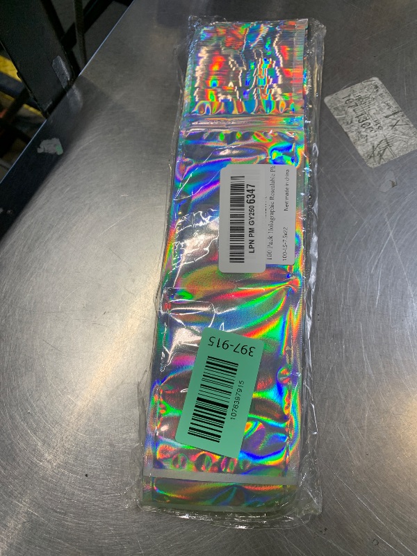 Photo 1 of 100 Pack Holographic Resealable Plastic Bags for Food Storage, Zipper Bags with Clear Front Window, Packaging Pouch for Small Business (100 Pack, 3x8.8 inch)