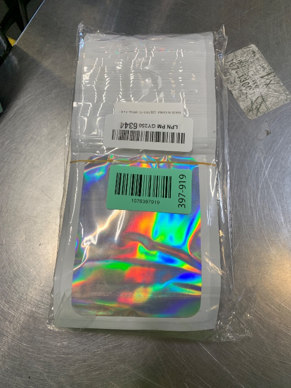 Photo 1 of 100 Pieces Smell Proof Mylar Bags- Resealable Holographic Packaging Pouch Bag with Clear Window for Food Storage Eyelash Jewelry Electronics Storage (White, 4 x 6 Inch)
