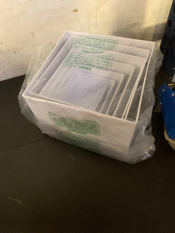 Photo 1 of 10 Pcs White Acrylic Buffet Risers with Mini Sign and Marker, Food Display Stands for Buffet Table Party Catering Dessert Jewelry Collectibles, Acrylic Cube Nesting Boxes with Hollow Bottoms 8 Sizes (10" 9" 8" 7" 6" 5" 4" 4" 3" 3")