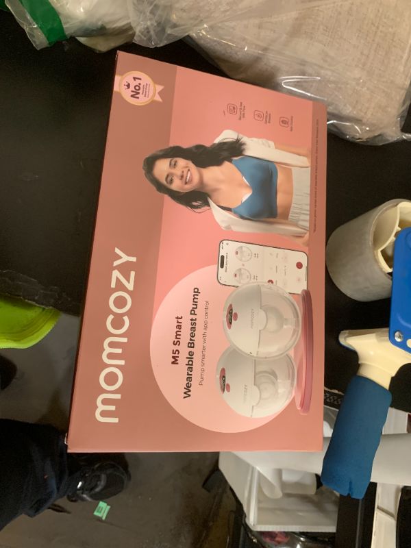 Photo 1 of Momcozy M5 Smart APP Controlled Wearable Breast Pump, Hands-Free Wireless Electric Pump, 3 Modes 9 Suction Levels, BPA-Free, Portable Lightweight, 24mm Flange, 2-Pack Quill Gray