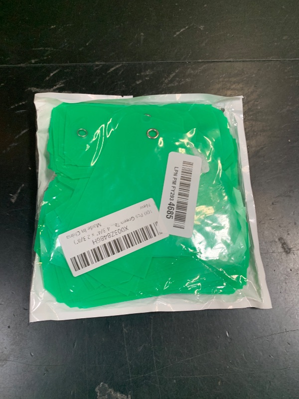 Photo 1 of 100 Green Tags with Wires - Waterproof, Writable, Neon - 4 3/4" x 2 3/8" Heavy Duty Shipping Tags for Luggage, Parts, Machines