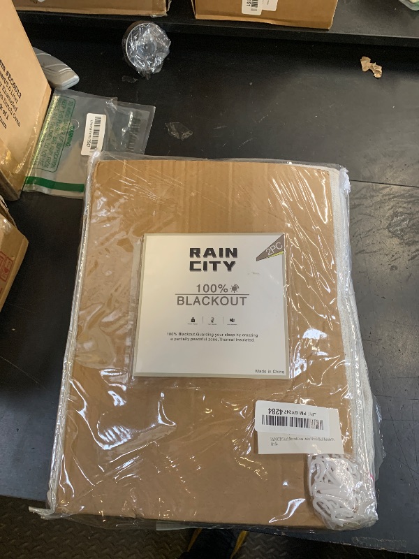 Photo 1 of 104 Inch Long Black Out Curtains 2 Panels Custom Drapery Neutral Blackout Pleated Ceiling Track Curtain for Dining Room Linen Textured Back Tab with Hooks 50"x104"