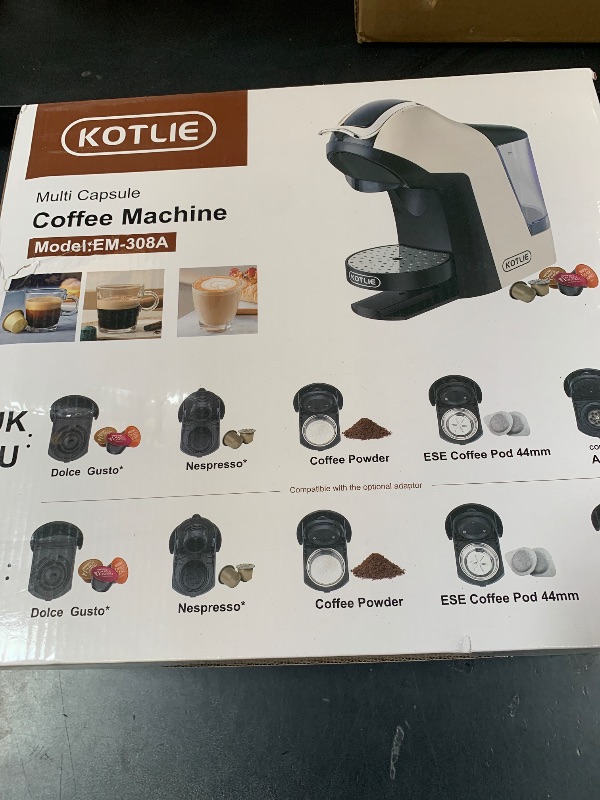 Photo 1 of **INCOMPLETE, USED** KOTLIE Single Cup Coffee Maker, Multi Capsule Machine Compatible With Various Capsule Types, 4 Temperature Settings, 7 Water Volume Levels,19 Bar(Glossy White)