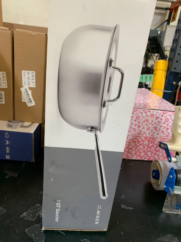 Photo 1 of Misen 5-Ply Stainless Steel Saucier with Lid– Induction-Compatible Pan with Curved Sides for Smooth Stirring - Oven Safe to 800F – Even Heat Distribution & Ergonomic Handle - 3 QT