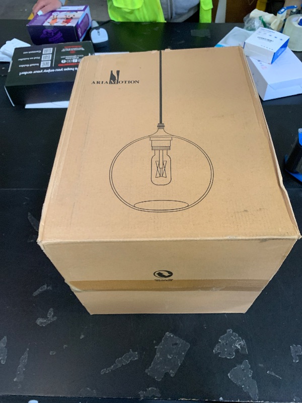 Photo 1 of ARIAMOTION Pendant Lights Kitchen Island Glass Coastal Lighting Green Stripe Seeded Modern Style Light Fixtures Beach House Dinning Room Table Hand Blown Art Globe Lamp 9 Inch Diameter