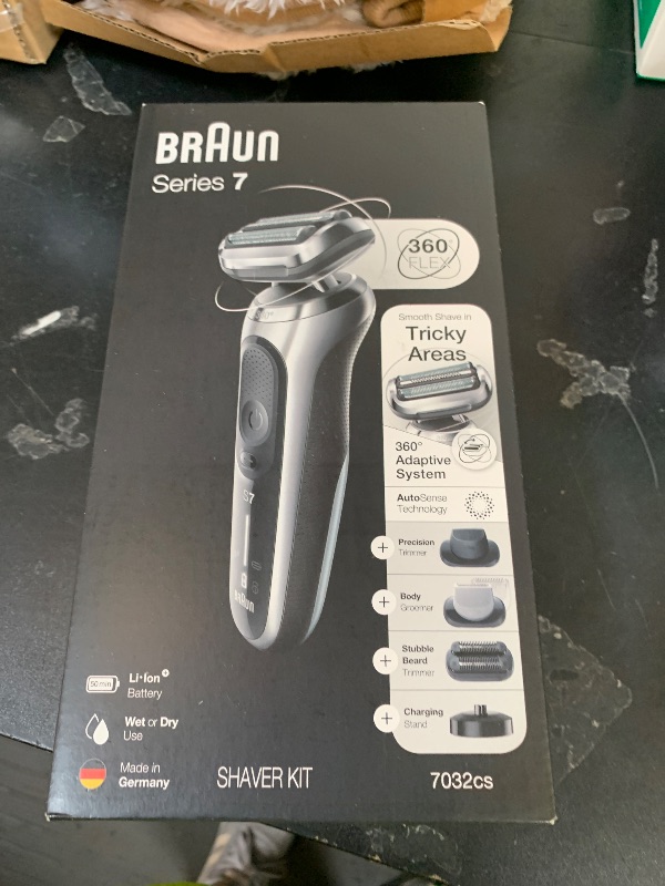 Photo 1 of Braun Series 7 7032cs Flex Electric Razor for Men, Wet & Dry, Electric Razor, Rechargeable, Cordless Foil Shaver with Beard Trimmer and Charging Stand, Silver