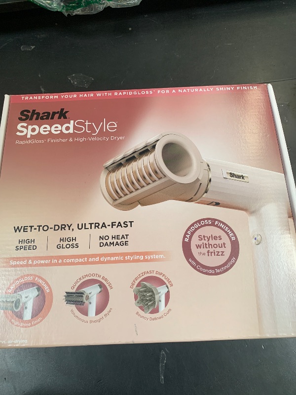 Photo 1 of Shark Hair Dryer SpeedStyle RapidGloss Finisher and High-Velocity, Ionic Hair Blow Dryer with IQ Speed Styling and Drying Suite, No Heat Damage, Best for Curly and Coily Hair, Silk, HD332