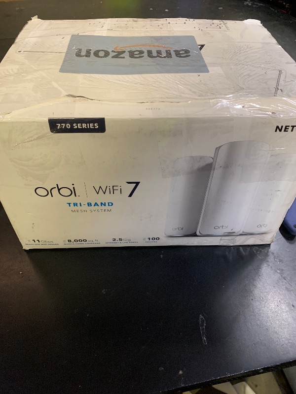 Photo 1 of NETGEAR Orbi 770 Series Tri-Band WiFi 7 Mesh Network System (RBE773) - Router + 2 Satellite Extenders, Security Features, Up to 11Gbps, Covers up to 8,000 sq. ft., 100 Devices, 2.5 Gig Internet Port