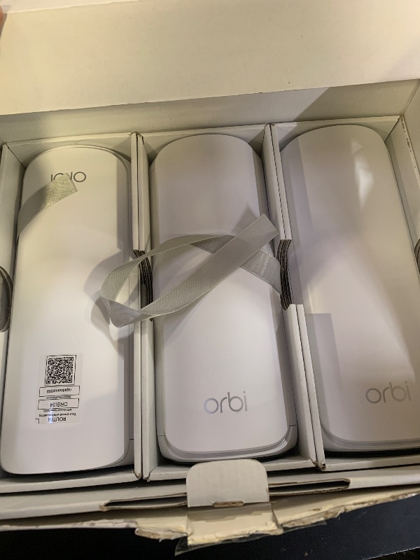 Photo 1 of NETGEAR Orbi 770 Series Tri-Band WiFi 7 Mesh Network System (RBE773) - Router + 2 Satellite Extenders, Security Features, Up to 11Gbps, Covers up to 8,000 sq. ft., 100 Devices, 2.5 Gig Internet Port