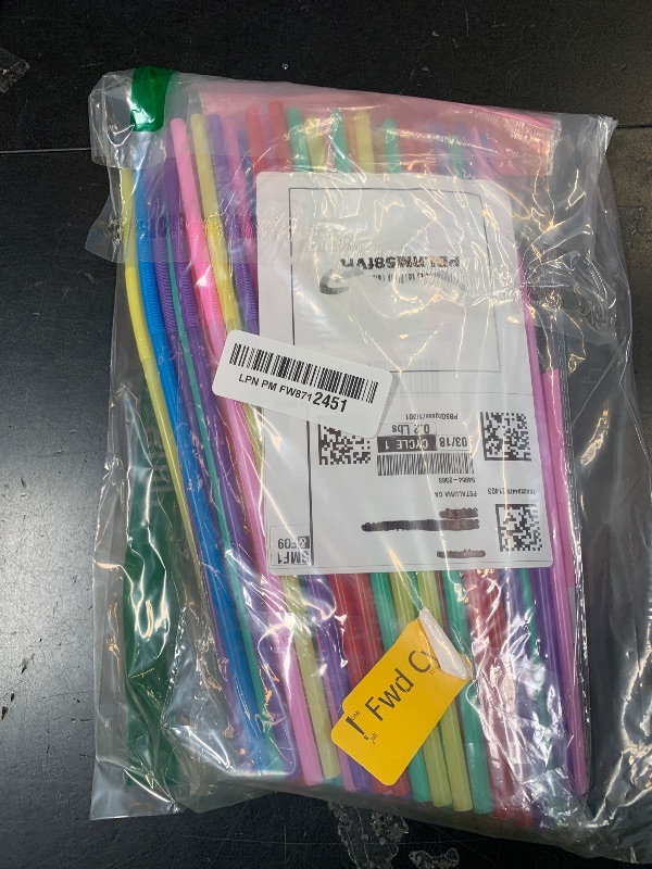 Photo 1 of [100 Pack] 10.24" High Extra Long Flexible Plastic Straws, Disposable Drinking Straws, Colorful Bendy Straws - Assorted Colors