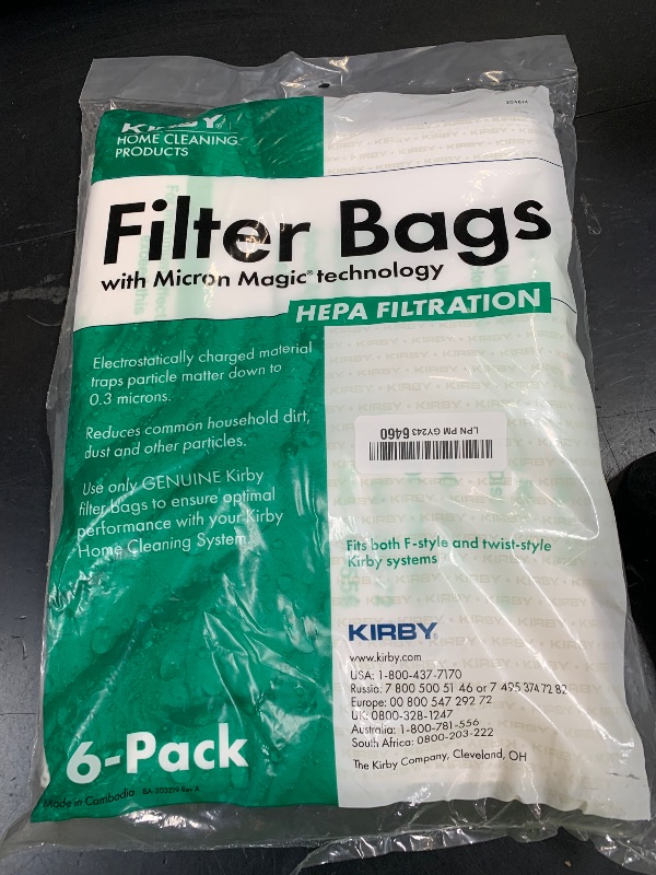 Photo 1 of Kirby Micron Magic Plus HEPA Filter Bags 6-Pack | Part #204814 | Compatible with F-Style & Twist-Style Vacuums