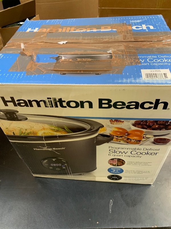 Photo 1 of Hamilton Beach 6 Quart Set & Forget Programmable Slow Cooker with Defrost Function, Flexible Programming, Adjustable Countdown Timer, Large Dishwasher Safe Stoneware Crock and Glass Lid, Black (33765)