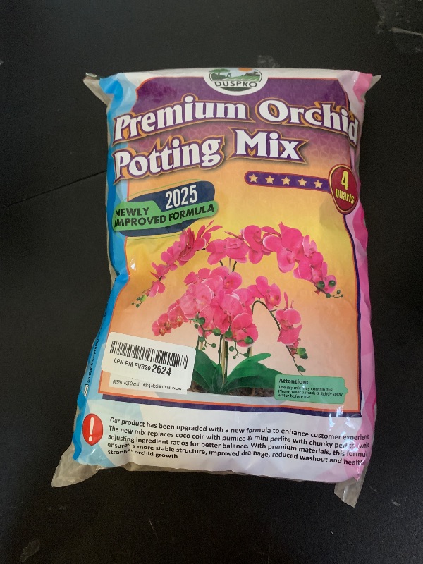 Photo 1 of [Upgraded] DUSPRO Orchid Potting Mix for Repotting with Forest Moss, Pine Bark, Perlite & Pumice, Orchid Bark Potting Mix,Orchid Repotting Soil, Drainage Indoor Potting, Orchid Pot Not Included, 4 QT