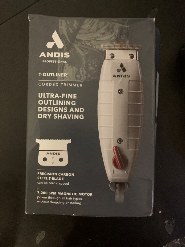 Photo 1 of Andis 04780 Professional T-Outliner Beard & Hair Trimmer for Men with Carbon Steel T-Blade, Bump Free Technology – Corded Electric Beard Trimmer, GTO, Grey