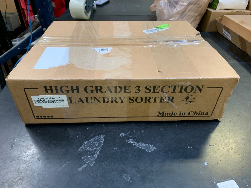 Photo 1 of 230L (60 Gal) Extra Large Fashion Laundry Sorter 3 Section with Lid, Rolling Laundry Basket Hamper with Handle, Laundry Organizer Storage Cart with Sturdy Metal Frame for Laundry Room, Hotel, White