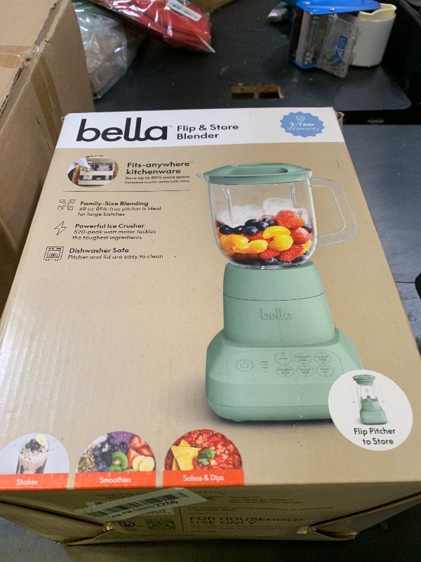 Photo 1 of bella 10 Speed Countertop Blender, Juicer & Smoothie Maker, Fits-anywhere™ Kitchenware, Slim Flip & Store Design, Dishwasher Safe 48oz Capacity Pitcher & Lid, Stainless Steel Blade, 450 Watt, Seaglass