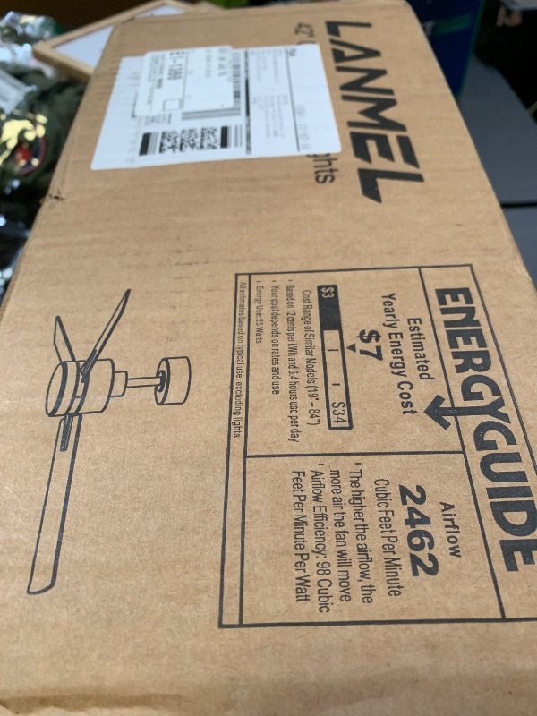 Photo 1 of LANMEL 42'' Black Ceiling Fans with Lights and Remote, 6 Speed Low Profile Modern Ceiling Fan with Quiet DC Motor for Indoor Outdoor Bedroom Living Room