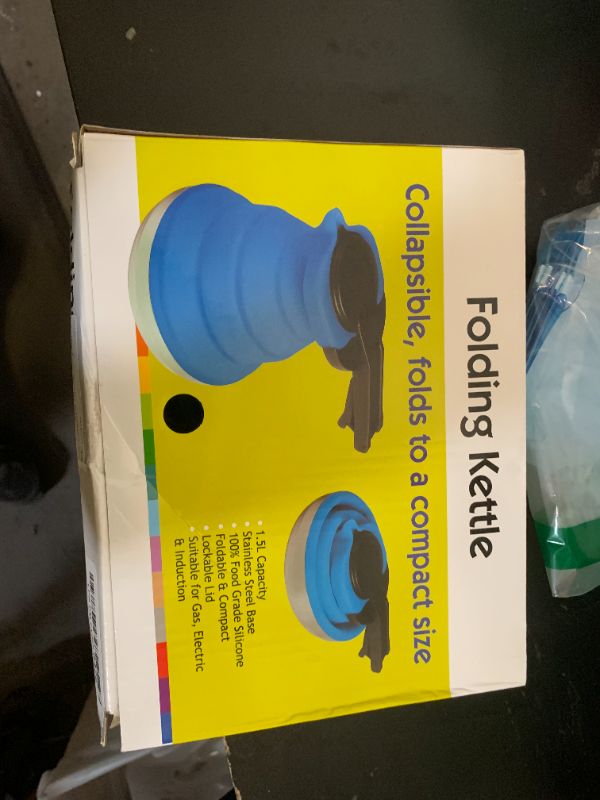 Photo 1 of 1.5L Collapsible Silicone Kettle, Portable Camping Kettle, Folding Travel Tea Kettle, Anti-Scald Plastic Handle, Stainless Steel Bottom for Gas, Electric, Induction Stoves, 50oz Outdoor Hiking Water P