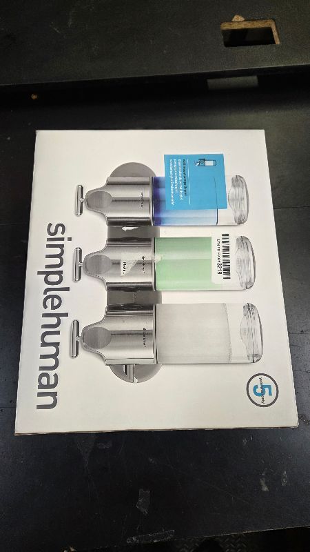 Photo 1 of simplehuman Wall Mount Pumps, Triple 15 fl. oz. Shampoo & Soap Dispenser, Stainless Steel