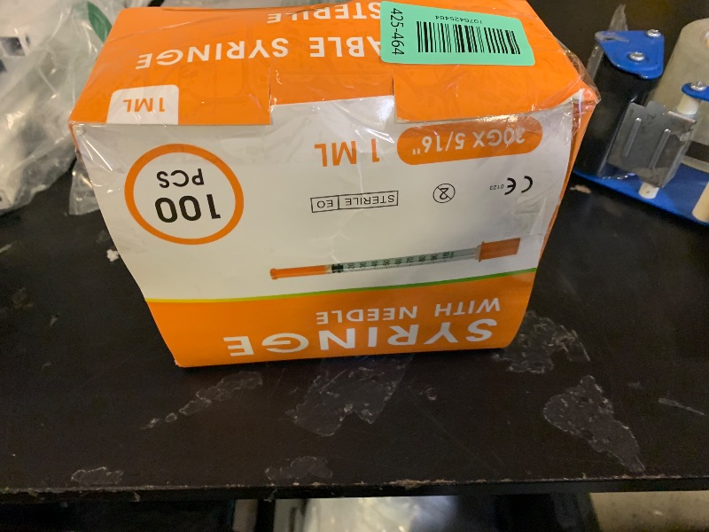 Photo 1 of 100 Pack 1ml Syringes with Needle-30Ga 5/16 Inch, Individually Sealed Packaging