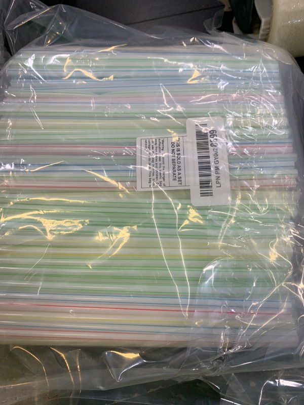 Photo 1 of [500 Pack] Striped Flexible Plastic Drinking Straws Disposable Straw 8'' inches Tall Assorted Colors